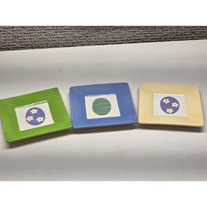 Tag Easter Egg Appetizer Plates Set of 3 Square Ceramic Pastel Spring Decor